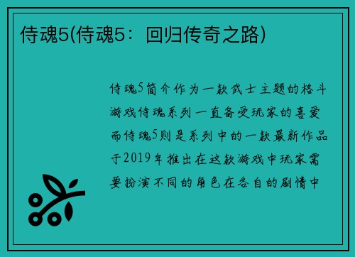侍魂5(侍魂5：回归传奇之路)